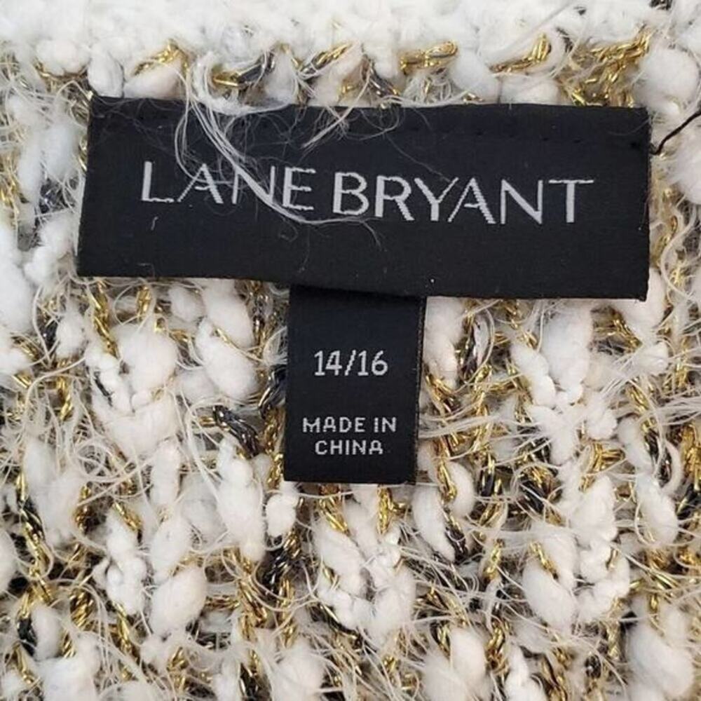 Lane Bryant Cream Gold Metallic Eyelash Knit V-Neck Sweater Womens 14/16 - Picture 5 of 7